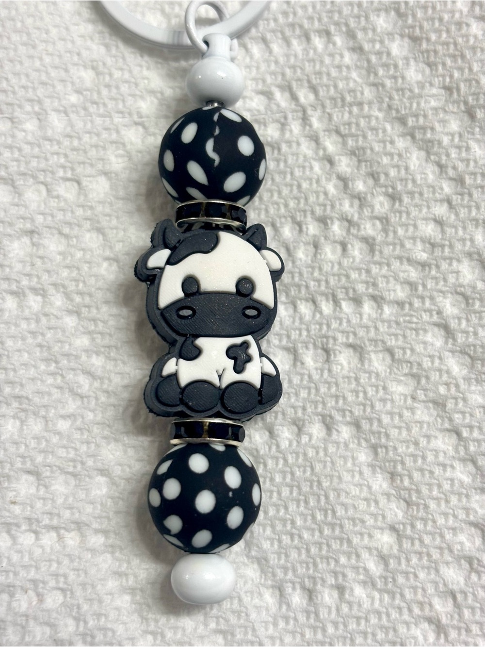 NIP Black & White Cow Keychain Clip - Hand crafted